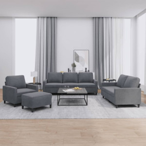 Conjunto de sofá de 4 peças em veludo cinza escuro com almofadas D