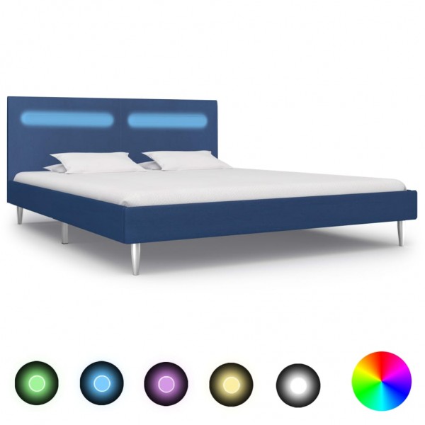 Estructura de cama con LED tela azul 160x200 cm D