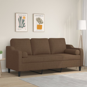Sofá de 3 lugares com almofadas de tecido marrom 180 cm D