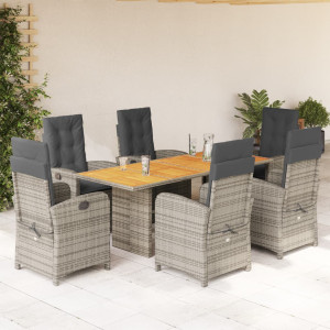 Set comedor jardín 7 pzas y cojines ratán sintético gris D