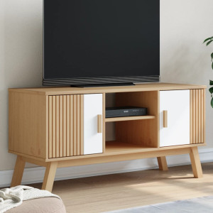 Móveis de TV OLDEN madeira maciça pinheiro branco 114x43x57cm D