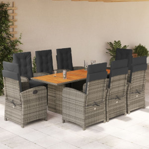 Set comedor jardín 9 pzas y cojines ratán sintético gris D