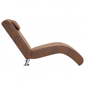 Chaise longue com almofada camurça artificial castanho H
