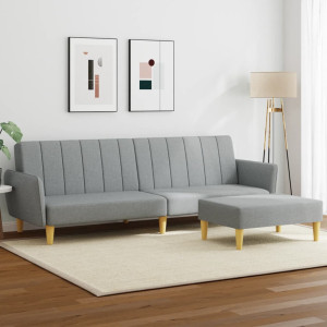 Sofá cama de 2 plazas con taburete tela gris claro D