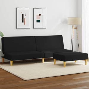 Sofá cama de 2 plazas con taburete tela negro D