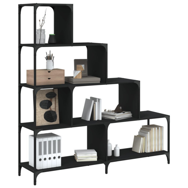 Librería con 4 peldaños madera ingeniería negro 139x33.5x149 cm D