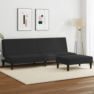 Sofá cama de 2 plazas con taburete terciopelo negro D