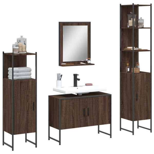 Set de muebles de baño 4 pzas madera contrachapada marrón roble D