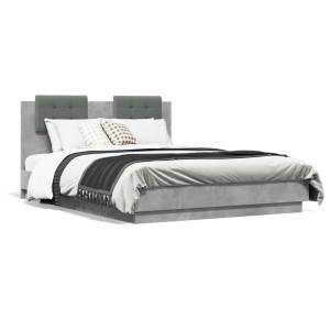 Estructura cama con cabecero luces LED gris hormigón 120x190 cm D