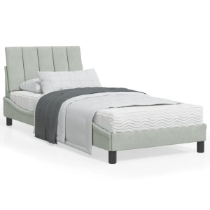 Estructura de cama con cabecero terciopelo gris claro 80x200 cm D