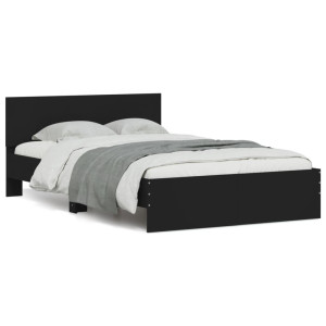 Estructura de cama con cabecero y luces LED negro 135x190 cm D