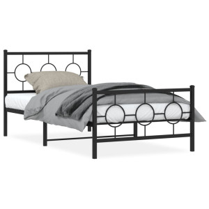 Estructura de cama con cabecero y estribo metal negro 100x190cm D