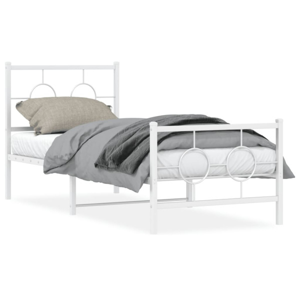 Estrutura de cama de metal com cabeçalho e pé cama branca 80x200 cm D