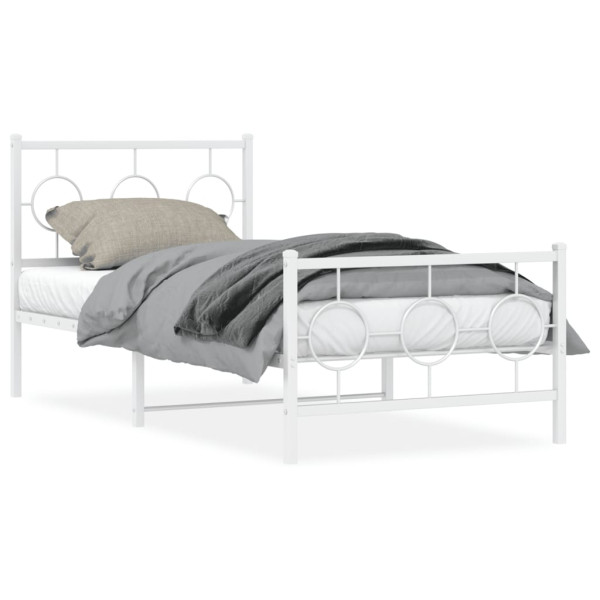 Estrutura de cama de metal com cabeçalho e pé cama branca 90x200 cm D