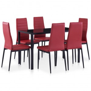 Conjunto de mesa y sillas de comedor 7 piezas color vino tinto D