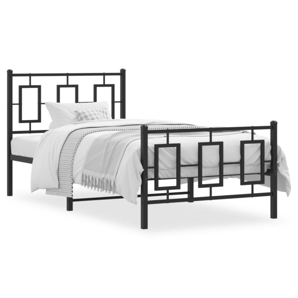 Estructura de cama con cabecero y estribo metal negro 90x200 cm D