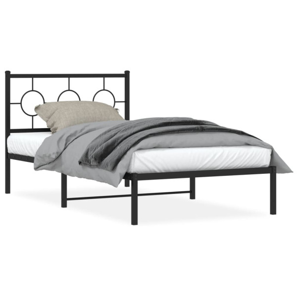 Estrutura de cama com cabeceira de metal preto 100x190 cm D