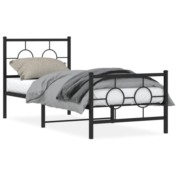 Estrutura de cama com cabeceira e estribo de metal preto 75x190 cm D