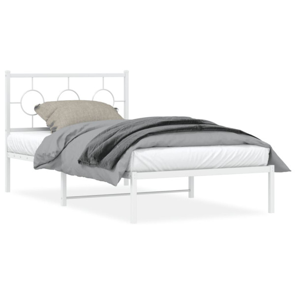 Estructura de cama de metal con cabecero blanco 100x190 cm D