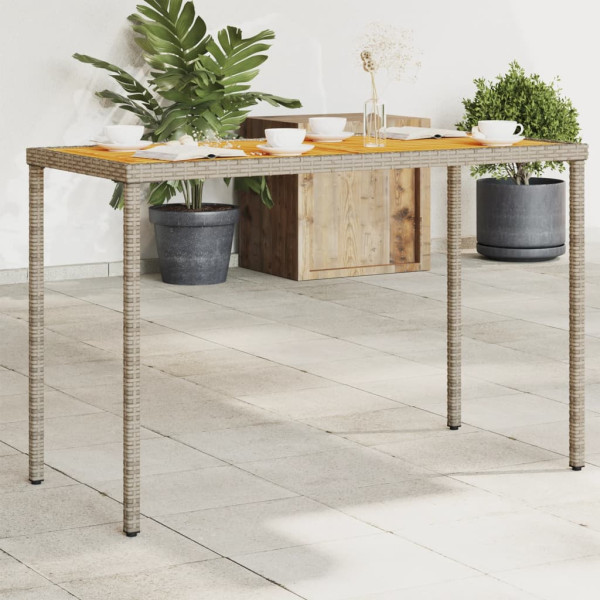 Mesa de jardín superficie de madera ratán PE gris 115x54x74 cm D