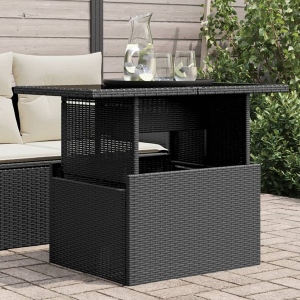 Mesa de jardim superfície de vidro ratão PE preto 100x55x73 cm D