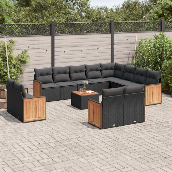 Conjunto de sofás e almofadas de jardim 13 pcs ratan sintético preto D