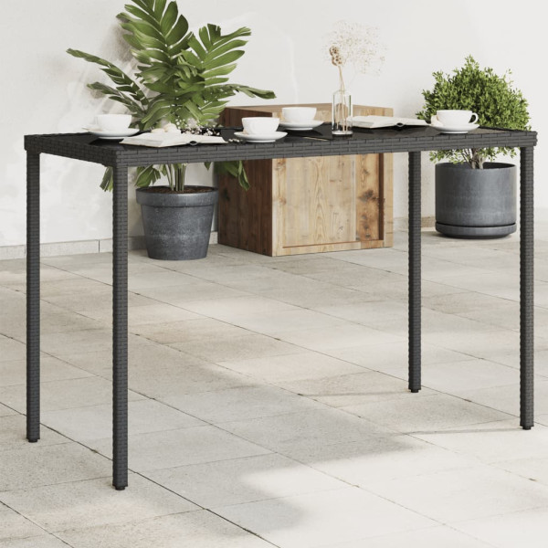 Mesa de jardim superfície de vidro ratão PE preto 115x54x74 cm D