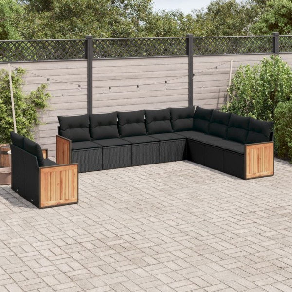 Conjunto de sofás de jardim 10 pcs almofadas ratão sintético preto D