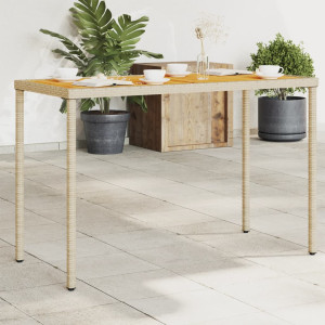 Mesa de jardín superficie de madera ratán PE beige 115x54x74 cm D