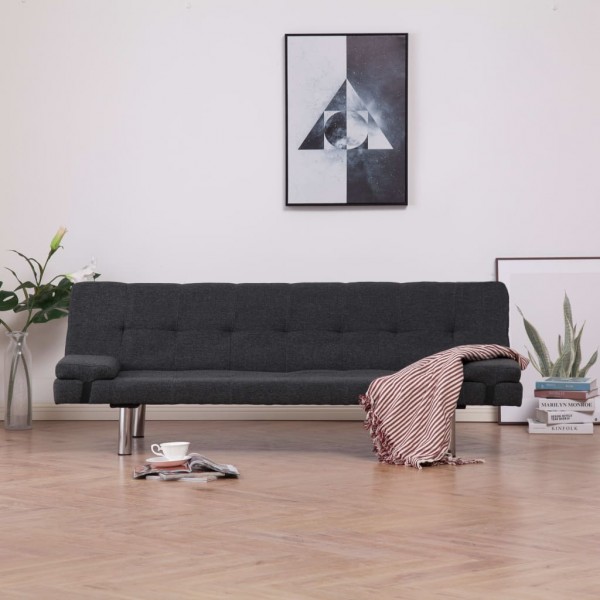 Sofá cama com duas almofadas de poliéster cinza escuro D