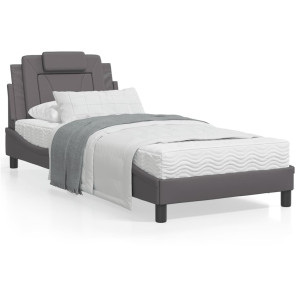 Estructura de cama con cabecero cuero sintético gris 90x200 cm D