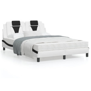 Estructura cama con LED cuero sintético blanco negro 120x200 cm D