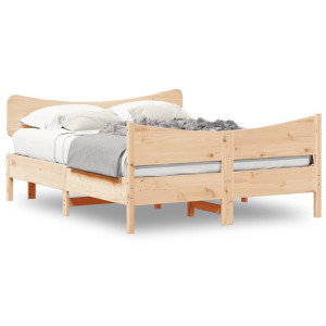 Estructura de cama con cabecero madera maciza pino 135x190 cm D