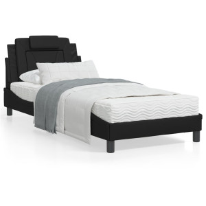 Estructura de cama con luz LED cuero sintético negro 90x190 cm D