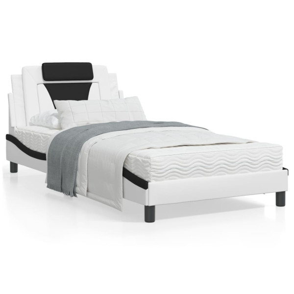 Estrutura de cama com cabeçote de couro sintético branco e preto D