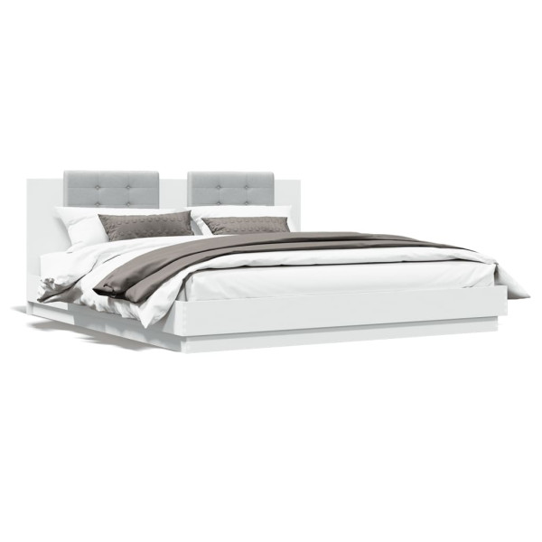 Estrutura de cama com cabeçalho de madeira engenharia branca 200x200cm D