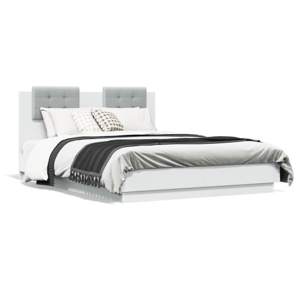 Estrutura de cama com cabeçalho de madeira engenharia branca 135x190cm D