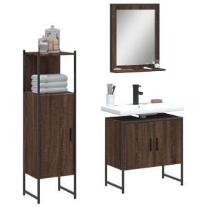 Set de muebles de baño 3 pzas madera contrachapada roble marrón D