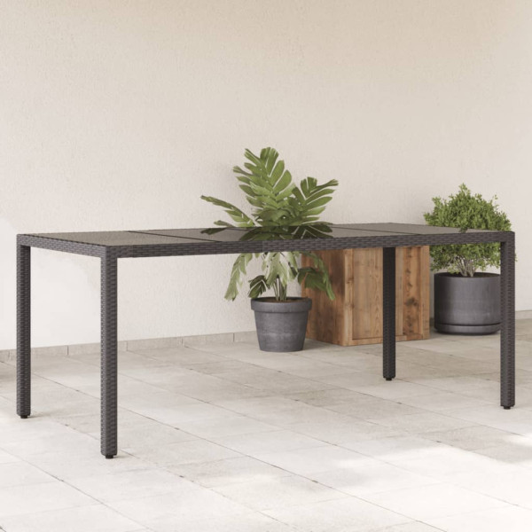 Mesa de jardín superficie de vidrio ratán PE negro 190x90x75 cm D