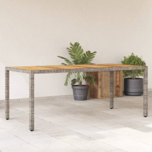 Mesa de jardín superficie madera acacia ratán gris 190x90x75cm D