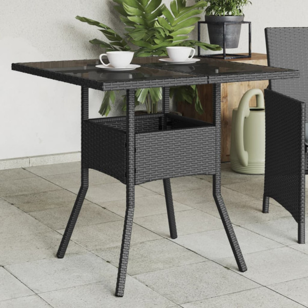 Superfície de vidro para mesa de jardim PE rattan preto 80x80x75 cm D