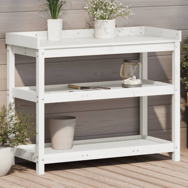 Mesa de plantação com estantes madeira pinho branco 108x45x86.5 cm D