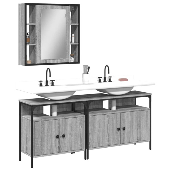 Set de muebles de baño 3 pzas madera contrachapada gris sonoma D