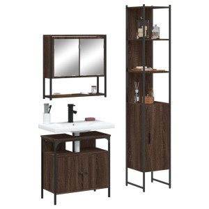 Set de muebles baño 3 pzas madera contrachapada roble marrón D