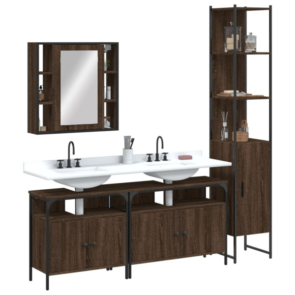 Set de muebles de baño 4 pzas madera contrachapada marrón roble D