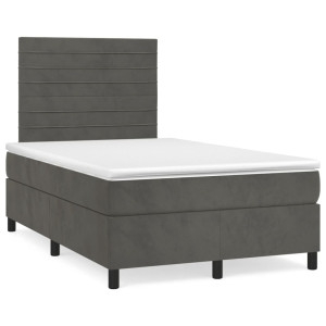 Cama box spring colchón y LED terciopelo gris oscuro 120x190 cm D