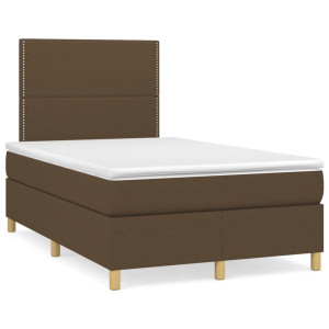 Cama box spring con colchón y LED tela marrón oscuro 120x190 cm D