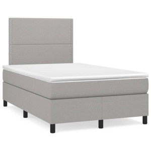 Cama box spring con colchón y LED tela gris claro 120x190 cm D