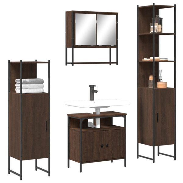 Set de muebles baño 4 pzas madera contrachapada roble marrón D