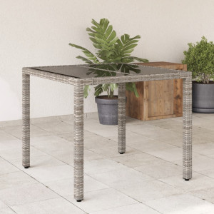 Mesa de jardín superficie de vidrio ratán PE gris 90x90x75 cm D